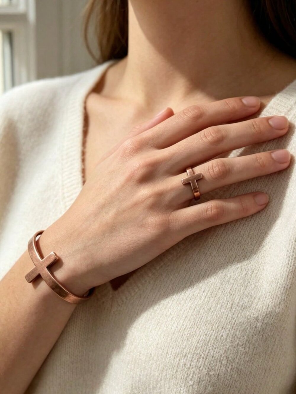 Pure Copper Bracelet & Ring Set, Unisex